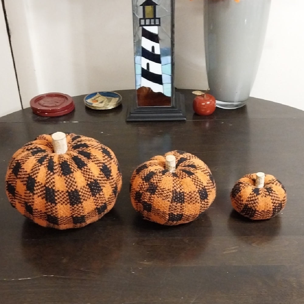 Orange and Black Plaid Decorative Pumpkin Set - Home Accents